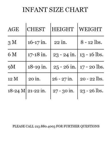 Our Infant Size Chart.