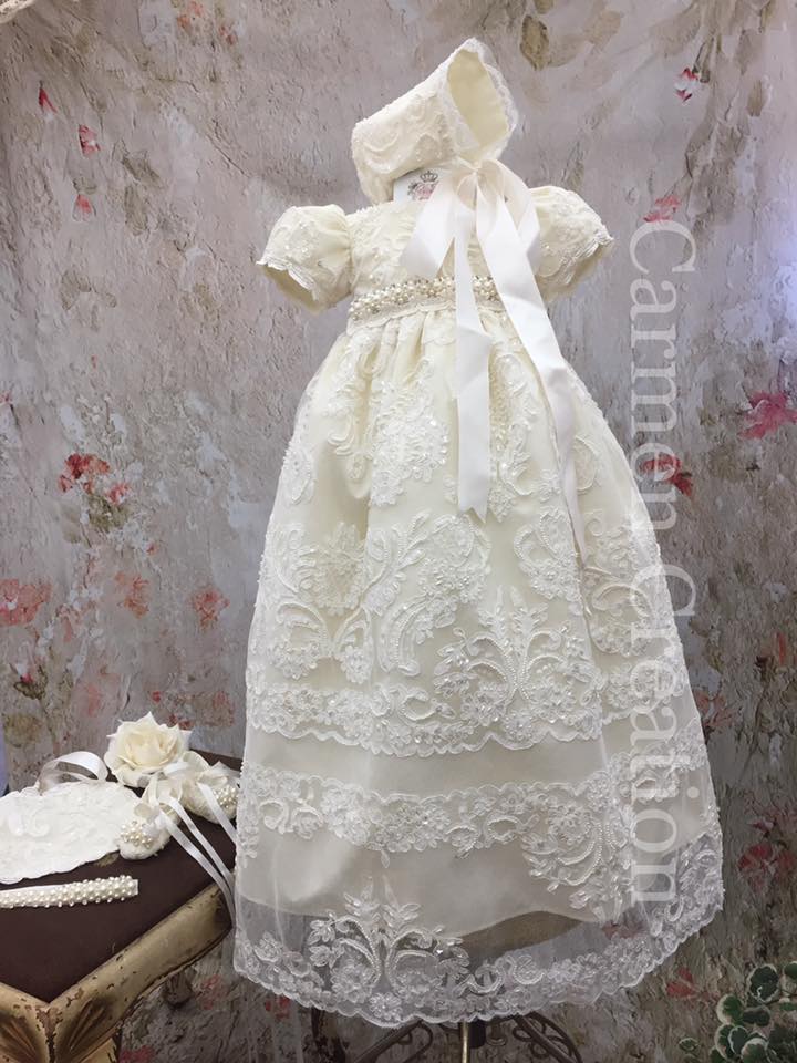 Buy 100% Cotton Dress Christening Gown Baptism Gown with Lace Border 12  Months(17-22 lbs) at Amazon.in