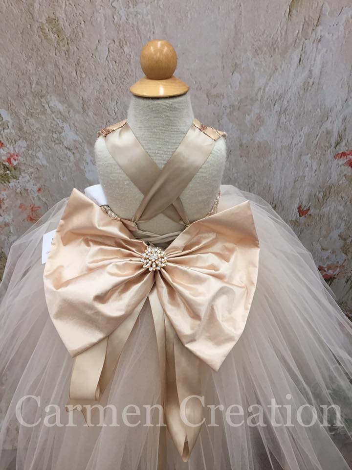 Mini Bride Flower Girl Dress Champagne/Gold Carmen Creation Mini Bride Flower Girl Dress Champagne/Gold Carmen Creation