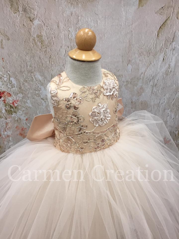 Mini Bride Flower Girl Dress Champagne/Gold Carmen Creation Mini Bride Flower Girl Dress Champagne/Gold Carmen Creation