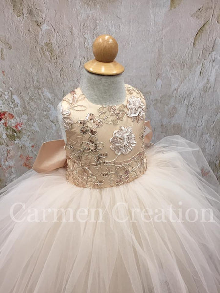 Mini Bride Flower Girl Dress Champagne/Gold