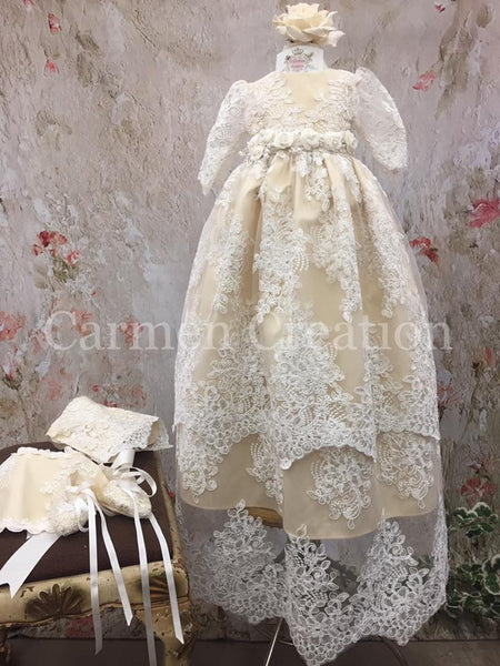 Venetian Baptism Gown Champagne