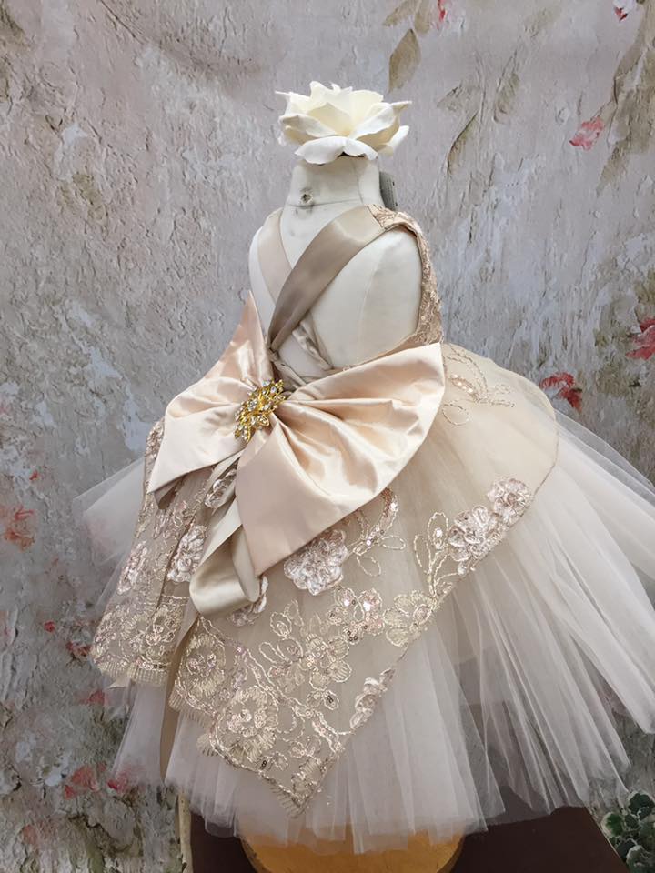 Mini Bride Flower Girl Dress Champagne/Gold Tutu Carmen Creation Mini Bride Flower Girl Dress Champagne/Gold Tutu Carmen Creation