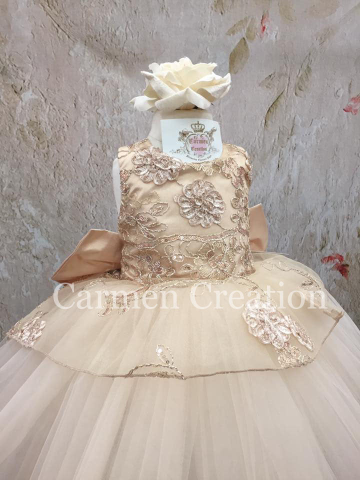 Mini Bride Flower Girl Dress Champagne/Gold Tutu Carmen Creation Mini Bride Flower Girl Dress Champagne/Gold Tutu Carmen Creation