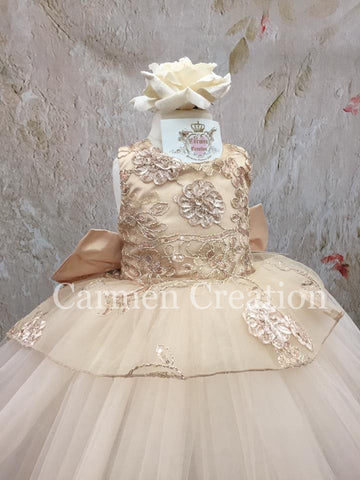 Mini Bride Flower Girl Dress Champagne/Gold Tutu