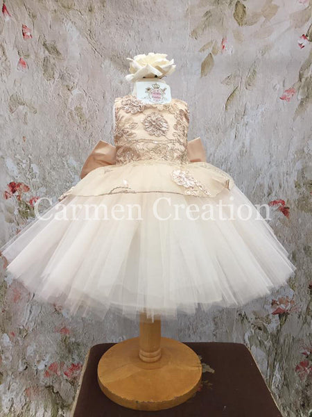 Mini Bride Flower Girl Dress Champagne/Gold Tutu