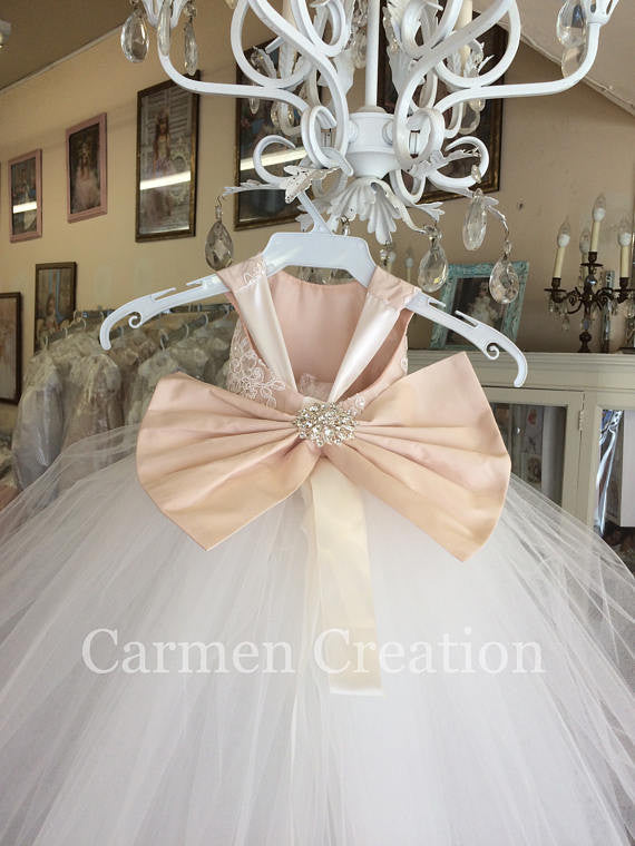 Mini Bride Flower Girl Dress Blush/Ivory NB Carmen Creation Mini Bride Flower Girl Dress Blush/Ivory NB Carmen Creation