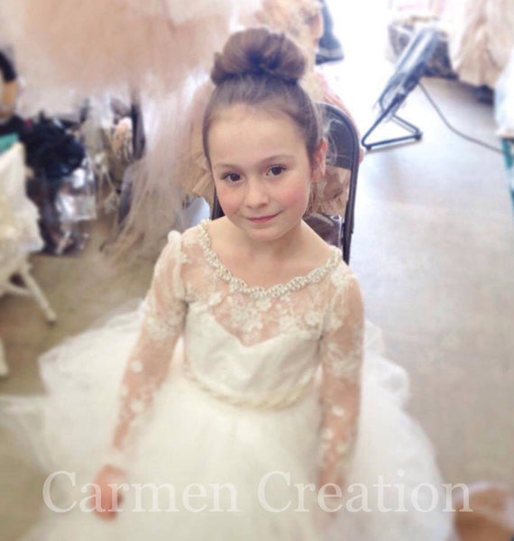 Couture Flower Girl Dress with Long Sleeves.