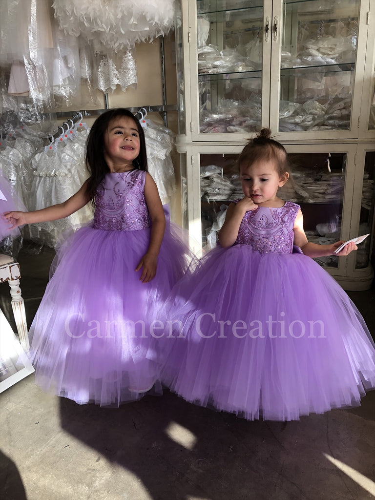 silk lavender pomander flower girl Lavender/Lilac Flower Girl Dress – Carmen Creation