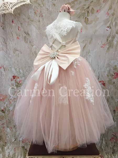Lace Adorned Flower Girl Dresss