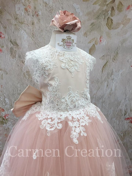 Lace Adorned Flower Girl Dresss